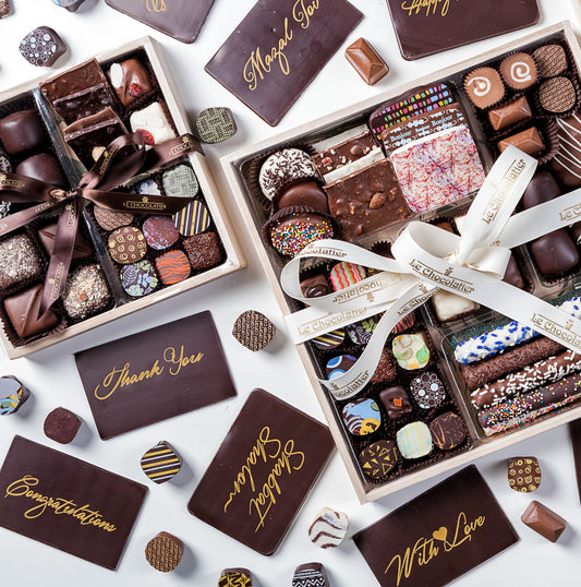 Gourmet chocolate gift platters for any occasion, from birthdays to thank you gifts.