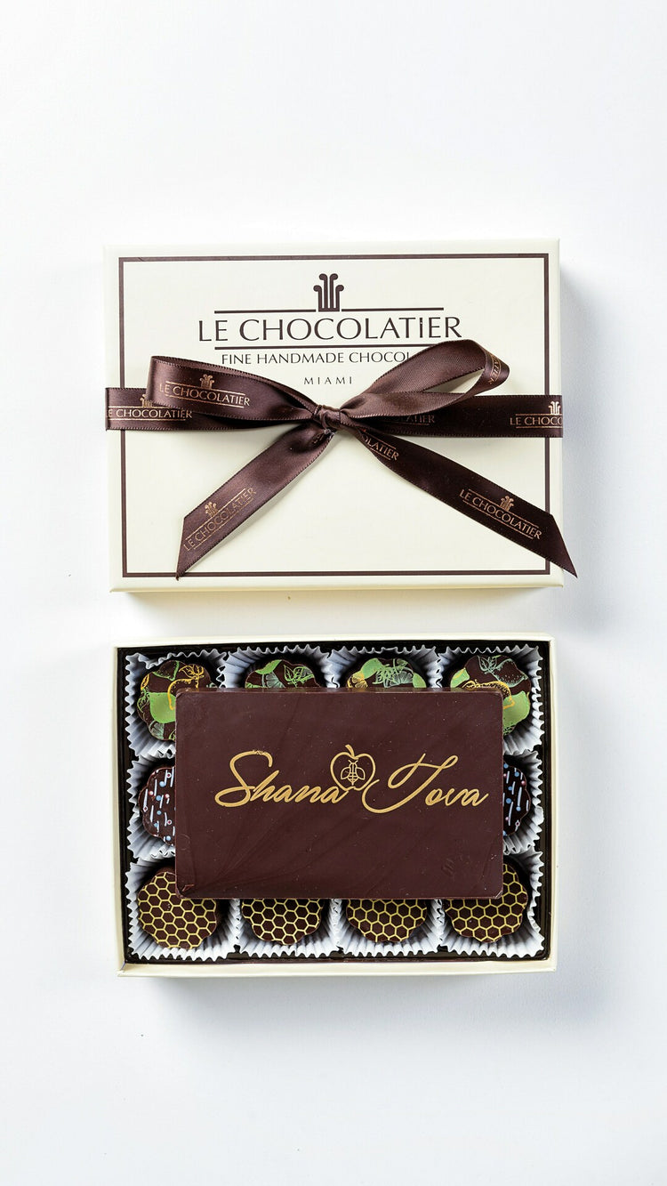 12 PIECE ROSH HASHANAH HOLIDAY FLAVOR TRUFFLE BOX W/ SHANA TOVA CHOCOLATE GREETING