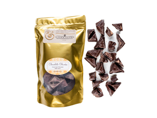 64% Dark chocolate, some dairy, not used for lactose sensitive and vegan recipes. Great for molds.