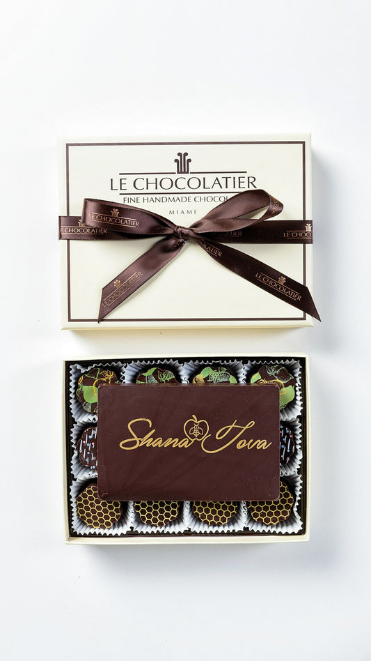 12 PIECE ROSH HASHANAH HOLIDAY FLAVOR TRUFFLE BOX W/ SHANA TOVA CHOCOLATE GREETING