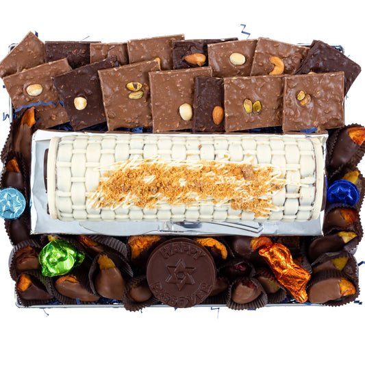 Passover Hazelnut Praline Log with Chocolate Dipped Fruit & Nut Selection - Large