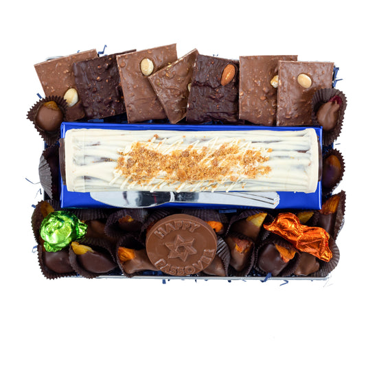 Passover Hazelnut Praline Log with Chocolate Dipped Fruit & Nut Selection - Medium