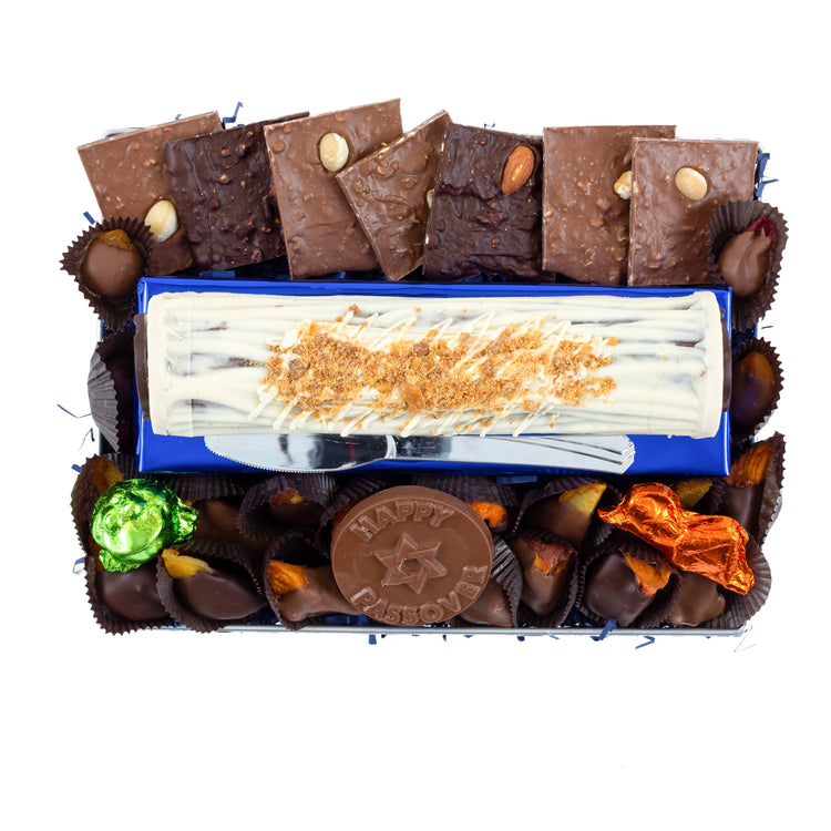 Passover Hazelnut Praline Log with Chocolate Dipped Fruit & Nut Selection - Medium