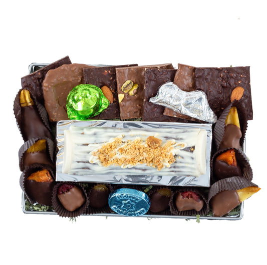 Passover Hazelnut Praline Log with Chocolate Dipped Fruit & Nut Selection - Small
