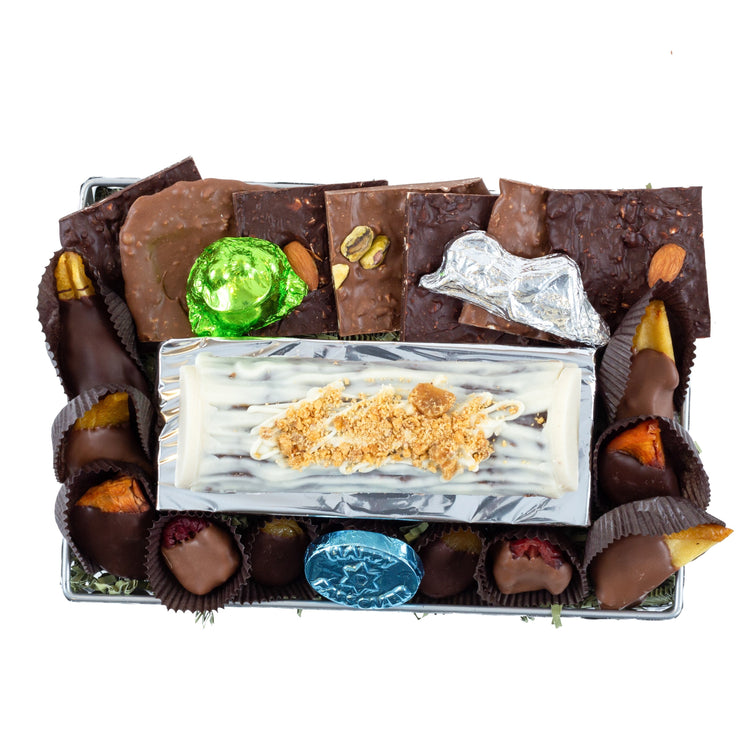 Passover Hazelnut Praline Log with Chocolate Dipped Fruit & Nut Selection - Small