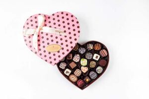 Lovely heart shaped gift box contains 25 pieces of our most luscious and distinguished Truffles.