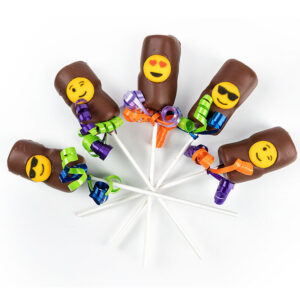 5pc Purim, adorable emoji decorated, hand-dipped chocolate marshmallow sticks, individually wrapped