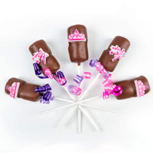 5pc Purim hand-dipped chocolate marshmallow sticks, sweet princess decorated, individually wrapped
